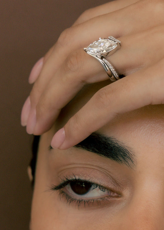 2.5 CT Marquise Cut Solitaire Moissanite Ring With Wrap Pave Band