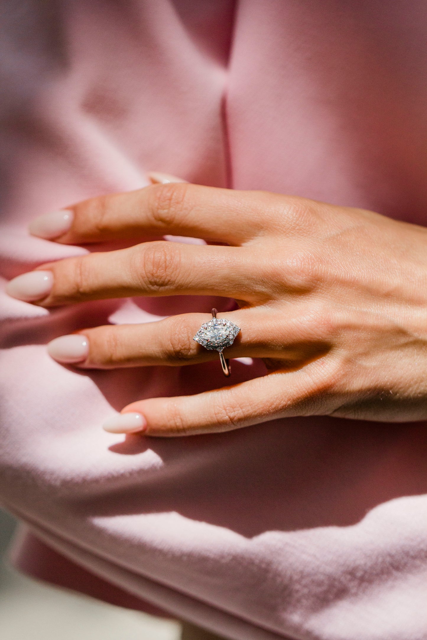 2.9 Carats Emerald Pave Styled Moissanite Engagement Ring