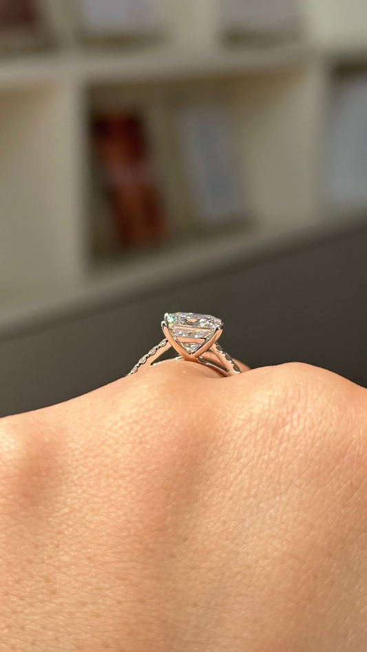 Marquise Shaped Three Stone Lab Grown Diamond Engagement Ring