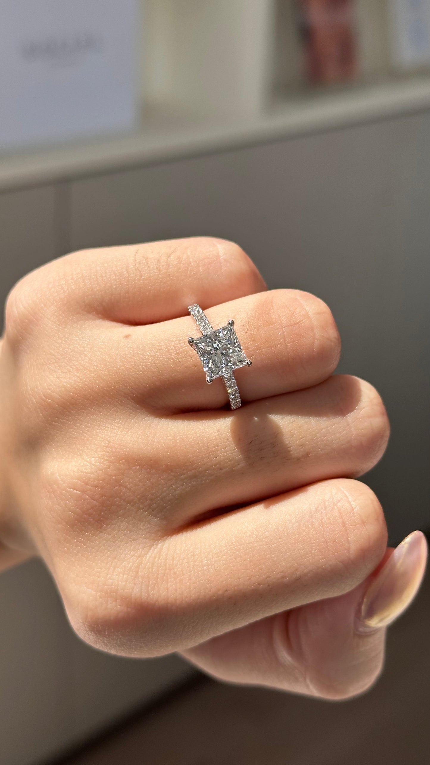 Marquise Shaped Three Stone Lab Grown Diamond Engagement Ring