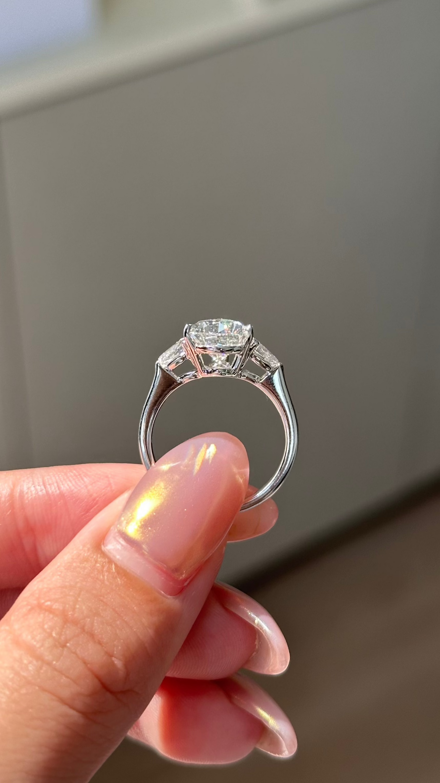 Marquise Shaped Three Stone Lab Grown Diamond Engagement Ring
