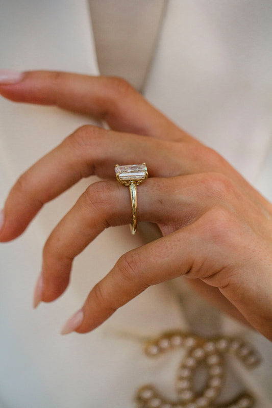 2.9 Carats Emerald Pave Styled Moissanite Engagement Ring