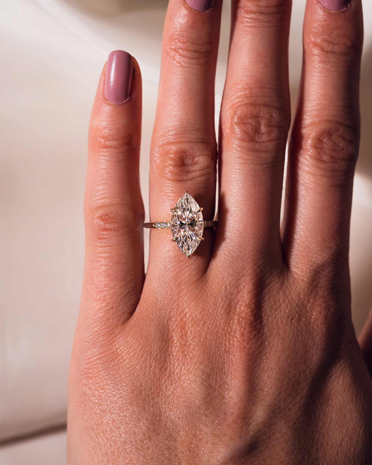 2.48 CT Marquise Cut Moissanite Engagement Ring With Hidden Halo Setting