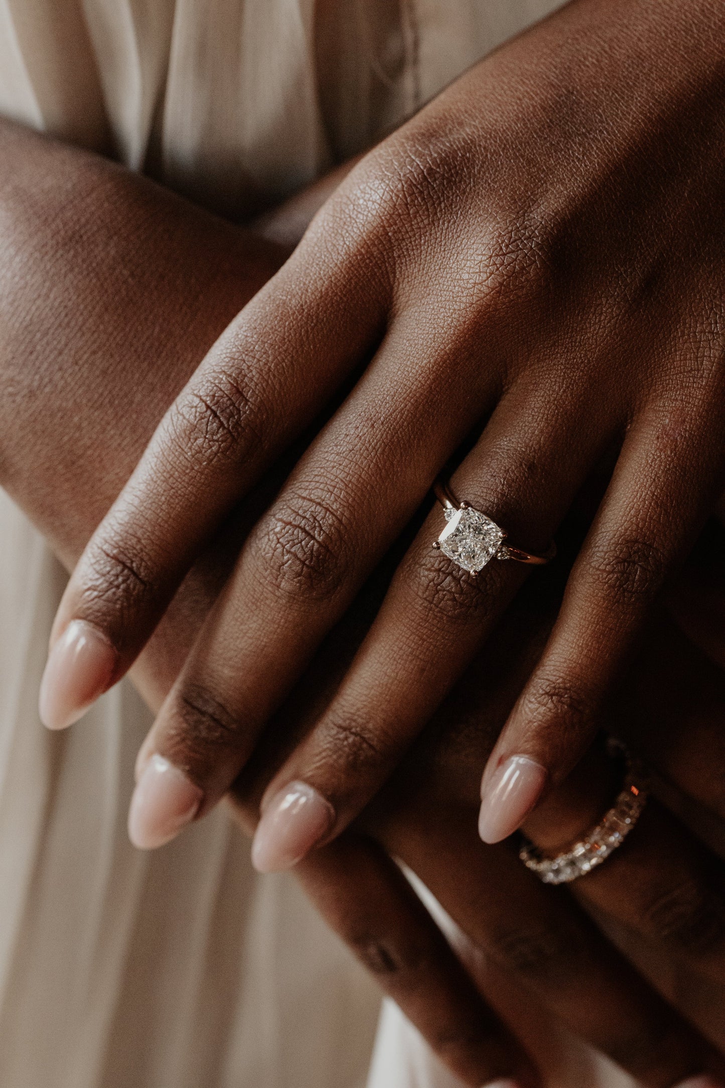 Marquise Shaped Three Stone Lab Grown Diamond Engagement Ring