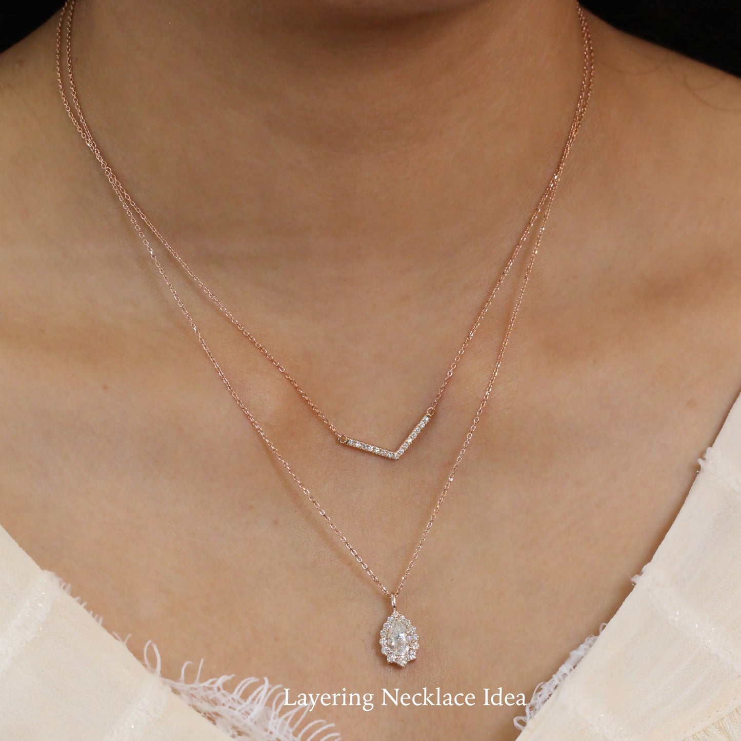 1.17 CT Pear Halo Moissanite Diamond Necklace in Solid Gold