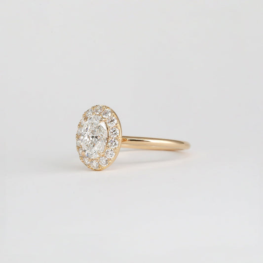 1.00 CT Oval Shaped Halo Moissanite Engagement Ring