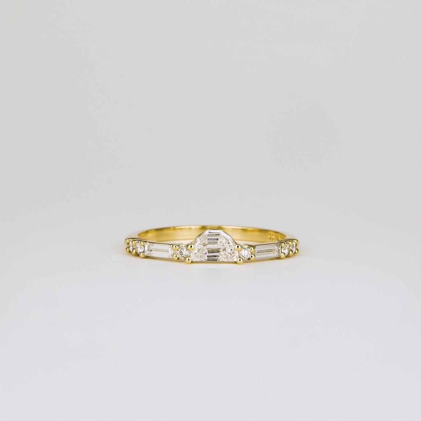 0.40 TCW Round, Baguette & Half Moon Shaped Half Eternity Moissanite Wedding Band