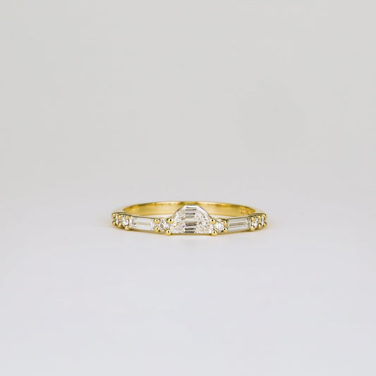 0.40 TCW Round, Baguette & Half Moon Shaped Half Eternity Moissanite Wedding Band
