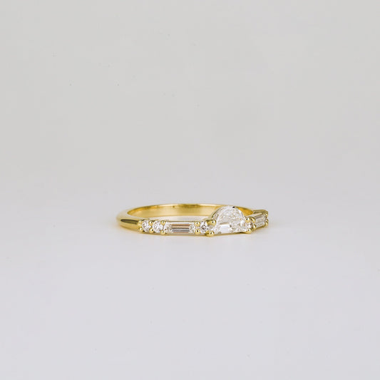 0.40 TCW Round, Baguette & Half Moon Shaped Half Eternity Moissanite Wedding Band