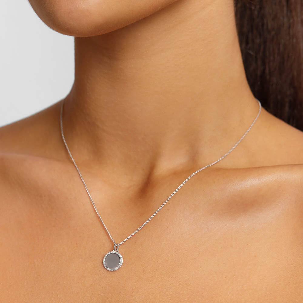 0.11 TCW Round Shaped Engravable Moissanite Necklace