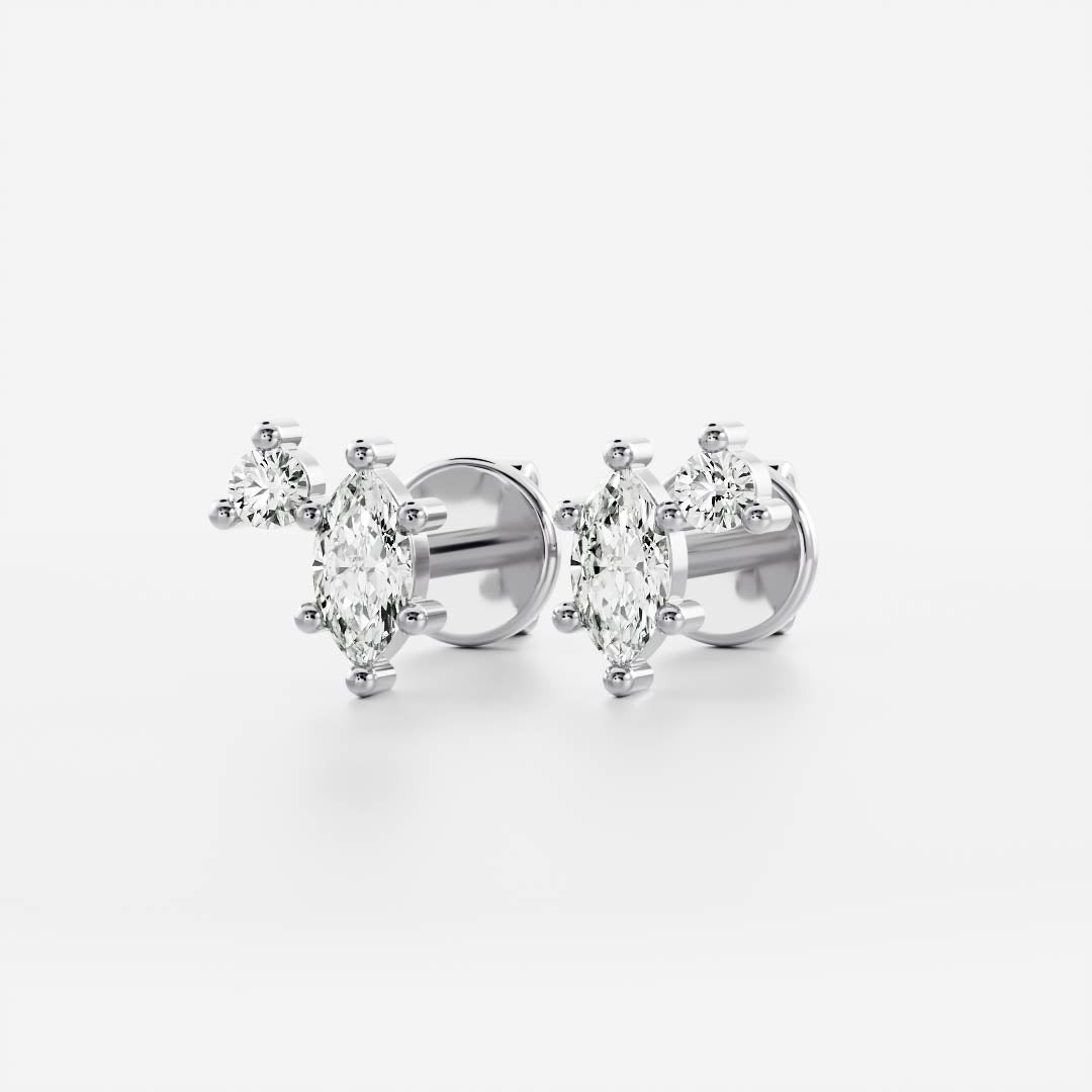 0.40 TCW Round & Marquise Cut Moissanite Two Stone Stud Earrings in Gold
