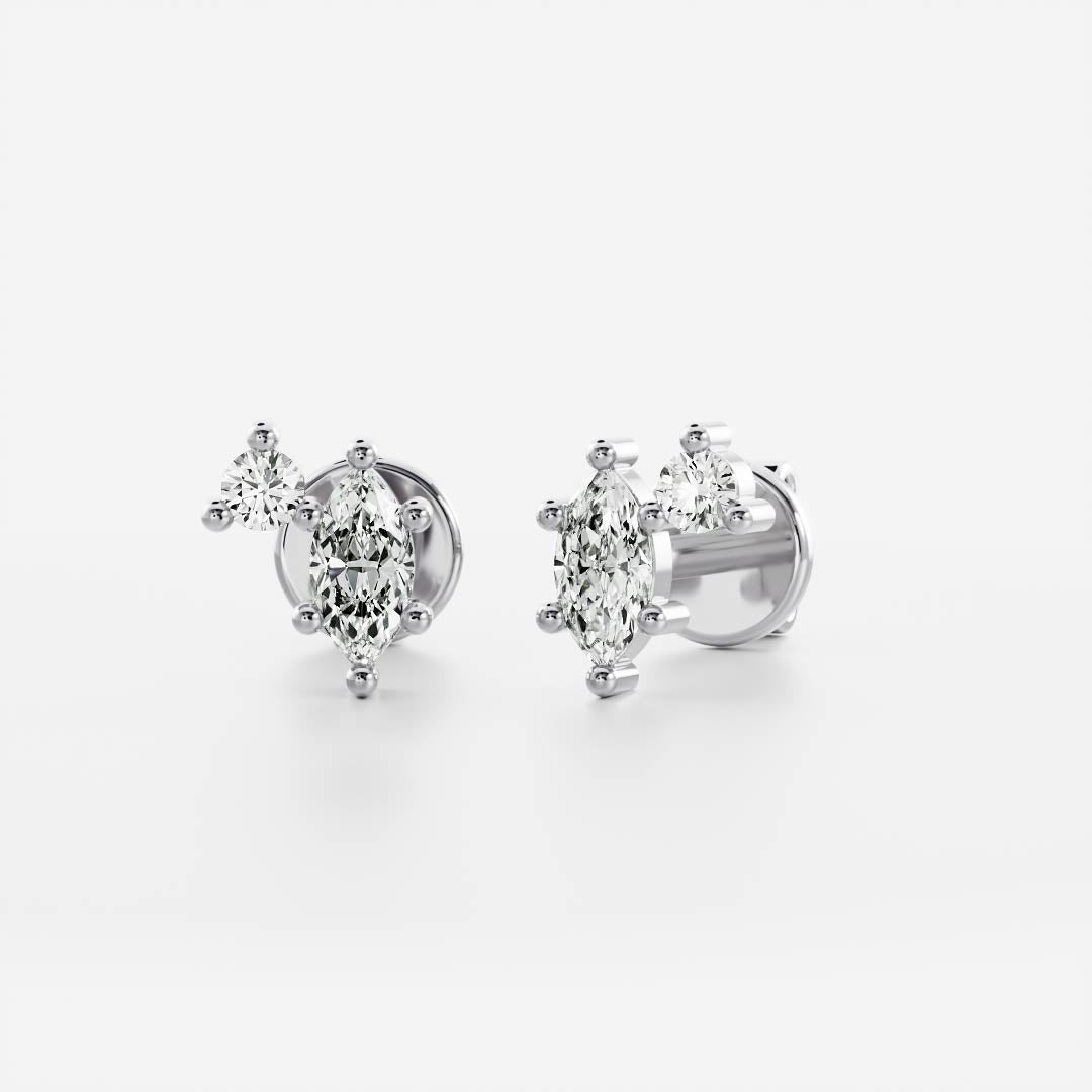 0.40 TCW Round & Marquise Cut Moissanite Two Stone Stud Earrings in Gold