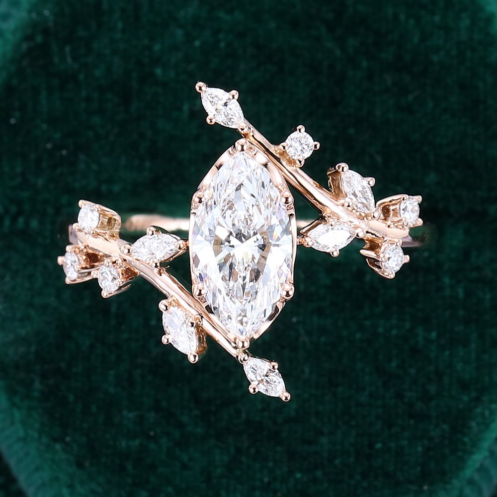 1 CT Marquise Shaped Nature Inspired Moissanite Engagement Ring