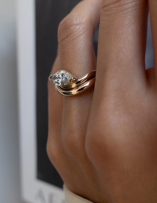 1.5 CT East-West Marquise Moissanite Engagement Ring with Plain Stacking Band