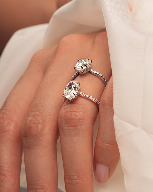 2.90 CT Oval Cut Moissanite Engagement Ring With Hidden Halo And Pave Setting