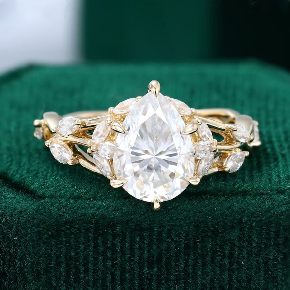 2.05 CT Pear Shaped Floral Moissanite Engagement Ring