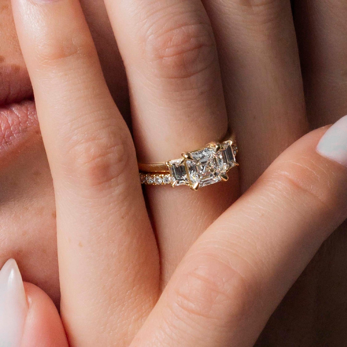 Stunning 1.5-2.5 CT Asscher Moissanite Engagement Ring with Three Stone Design