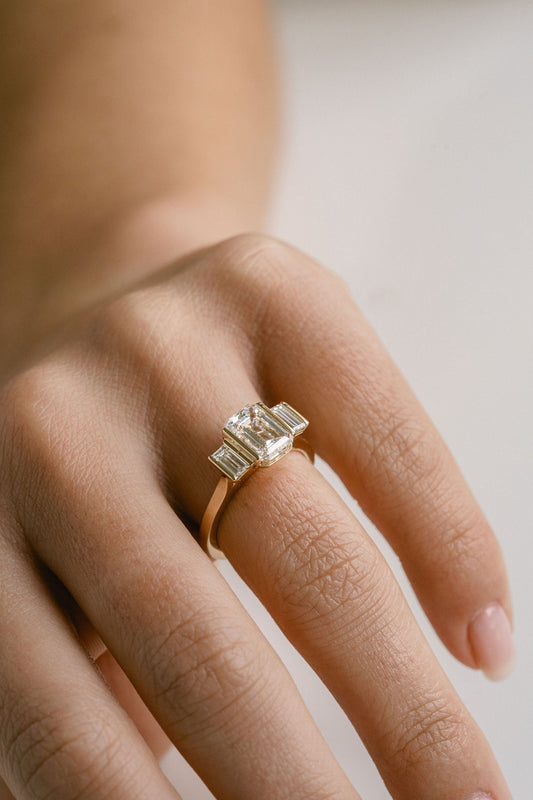 Marquise Shaped Three Stone Lab Grown Diamond Engagement Ring