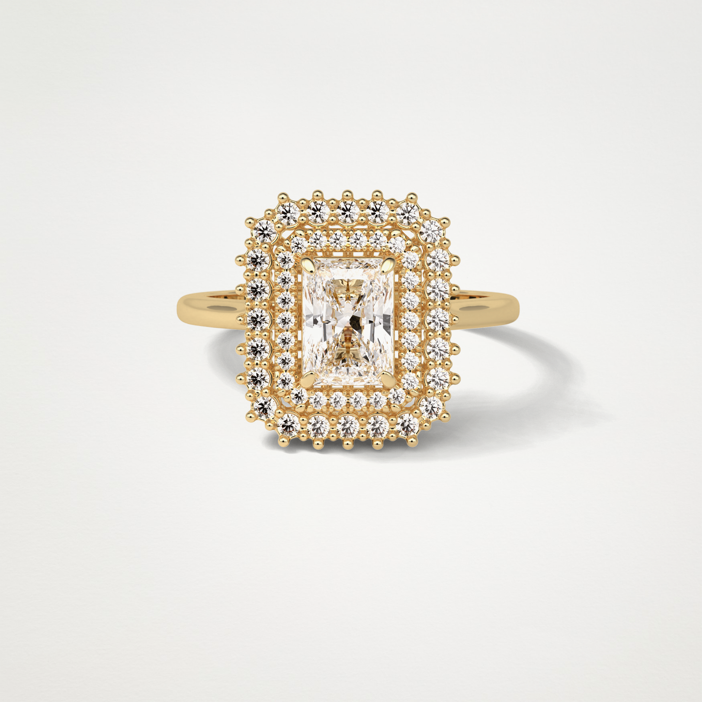 Radiant Double Halo Moissanite Engagement Ring – 1.05 CT Lab-Created Brilliance in 10K/14K/18K Gold