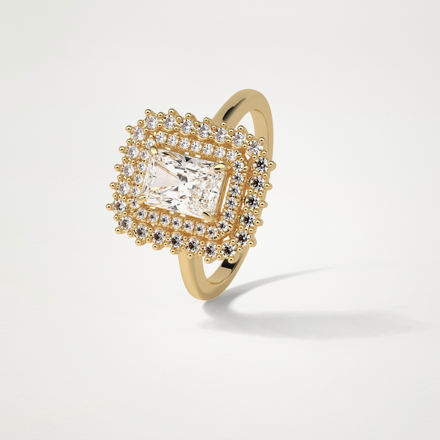 Radiant Double Halo Moissanite Engagement Ring – 1.05 CT Lab-Created Brilliance in 10K/14K/18K Gold