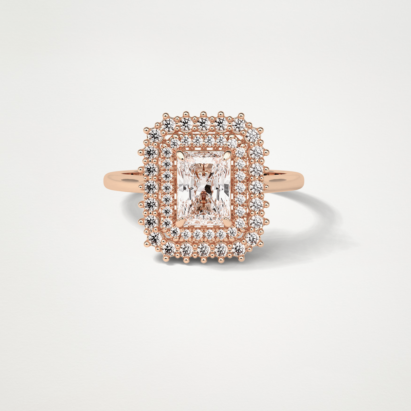 Radiant Double Halo Moissanite Engagement Ring – 1.05 CT Lab-Created Brilliance in 10K/14K/18K Gold