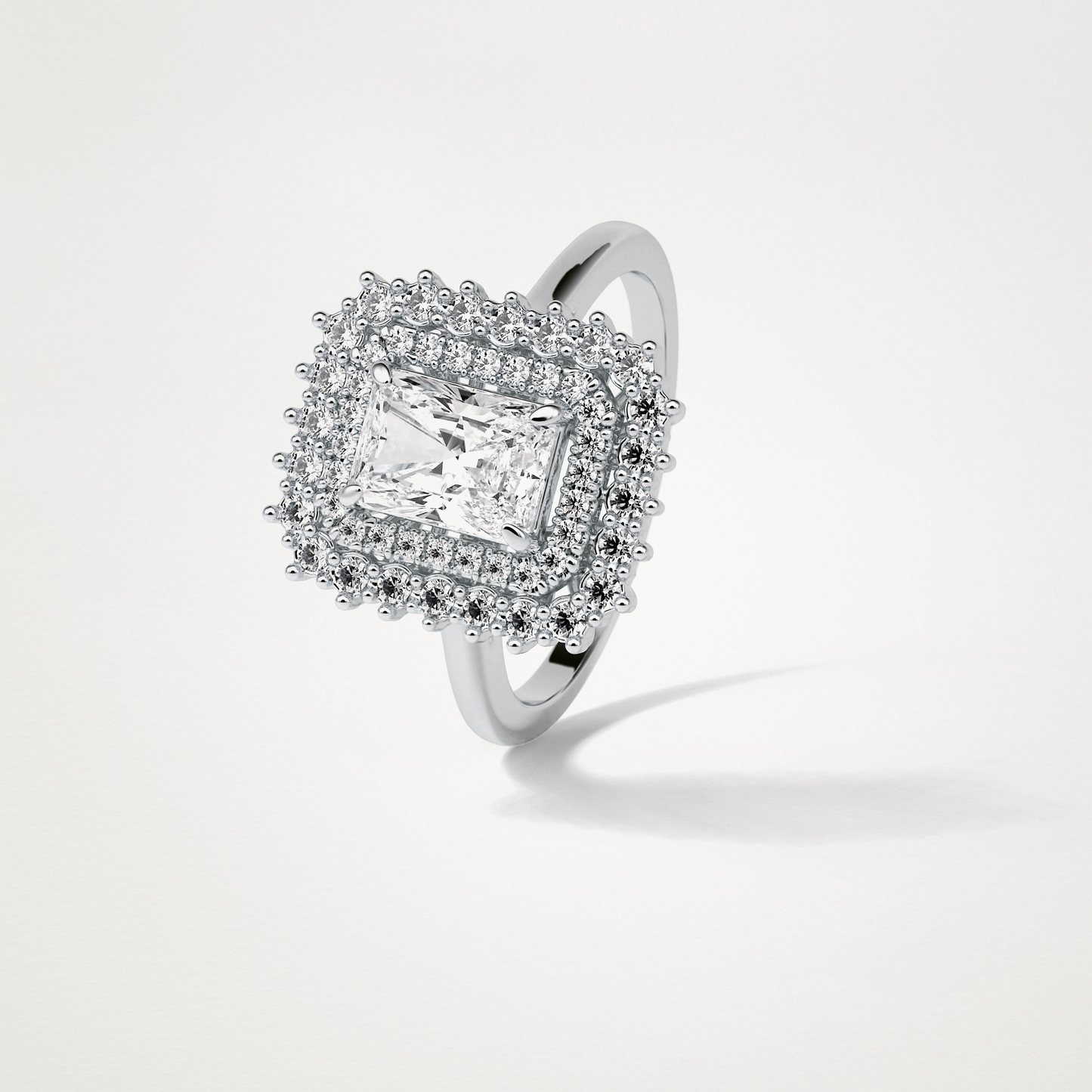 Radiant Double Halo Moissanite Engagement Ring – 1.05 CT Lab-Created Brilliance in 10K/14K/18K Gold