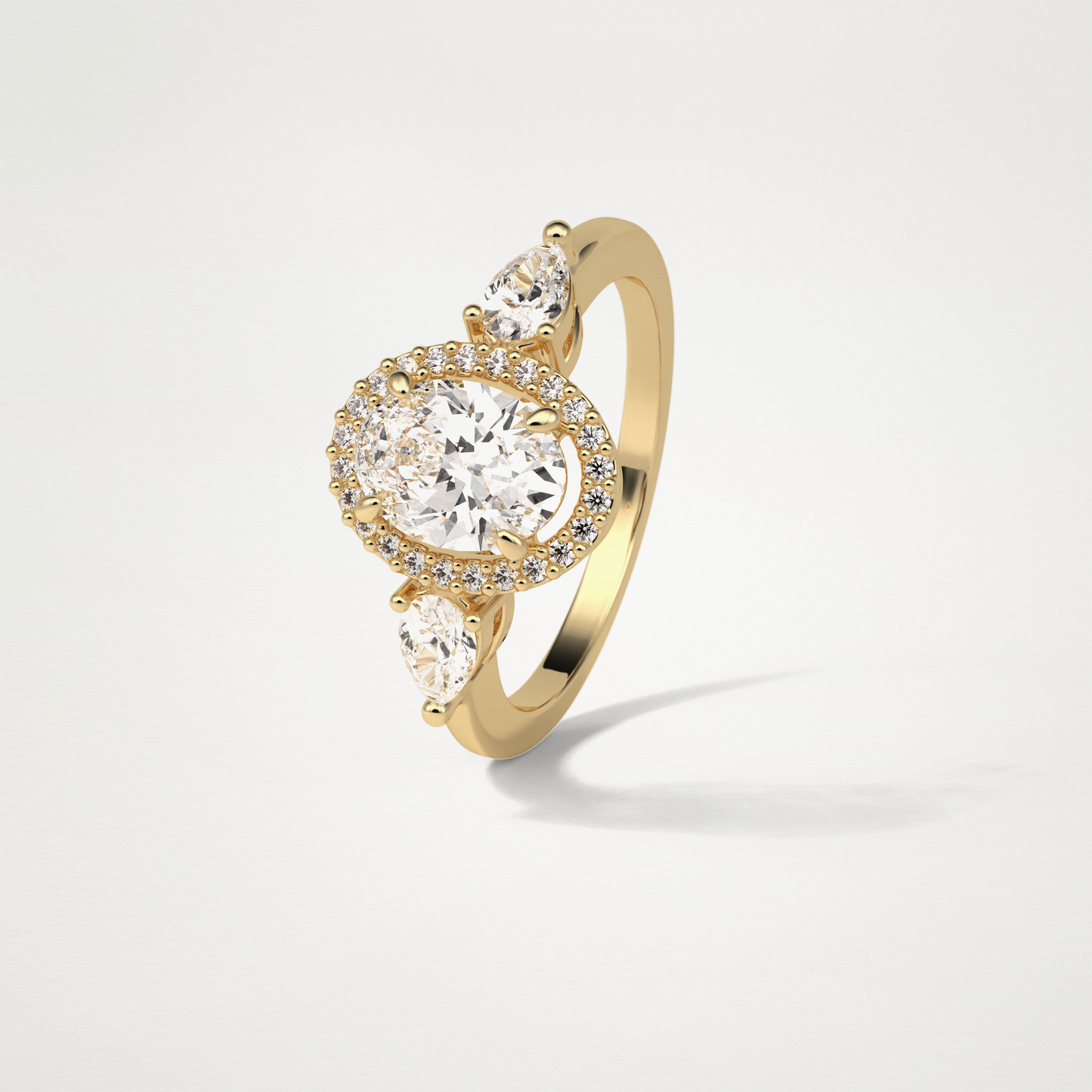 Oval Halo & 3 Stone Moissanite Engagement Ring – 1 .33 CT Lab-Created Brilliance in 10K/14K/18K Gold