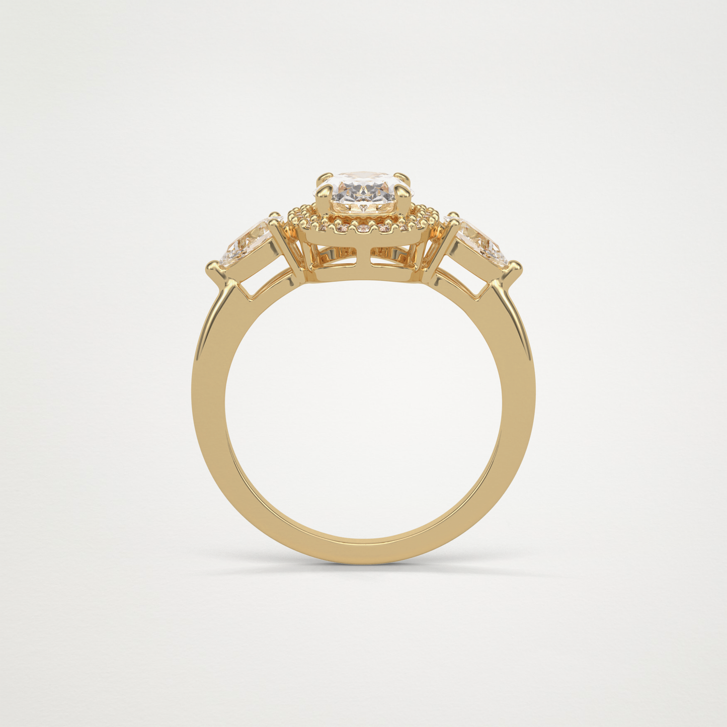 Oval Halo & 3 Stone Moissanite Engagement Ring – 1 .33 CT Lab-Created Brilliance in 10K/14K/18K Gold