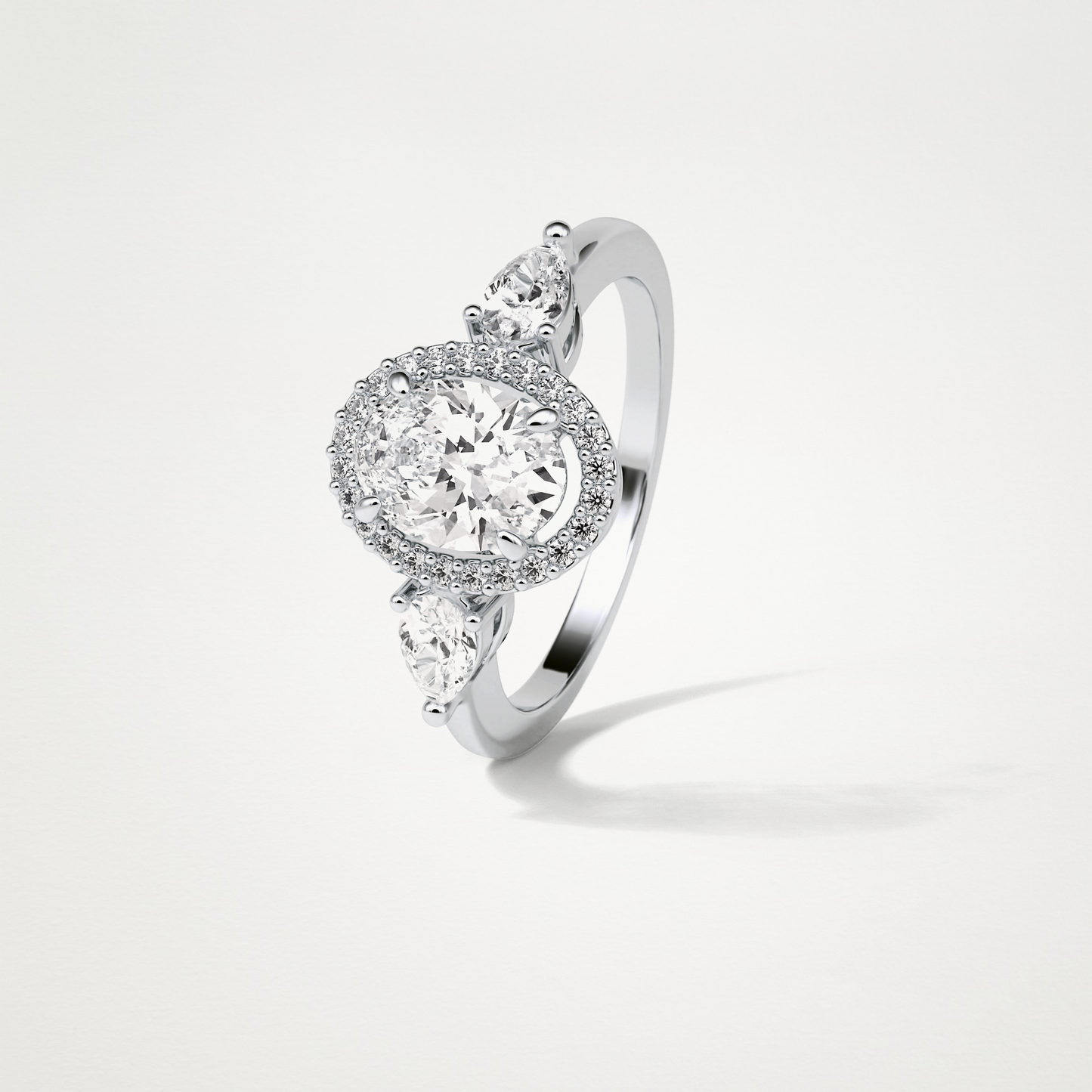 Oval Halo & 3 Stone Moissanite Engagement Ring – 1 .33 CT Lab-Created Brilliance in 10K/14K/18K Gold