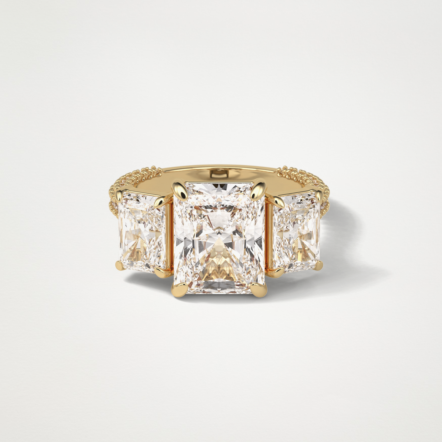 Radiant 3 Stone & Pave Moissanite Engagement Ring – 3.51 CT Lab-Created Brilliance in 10K/14K/18K Gold