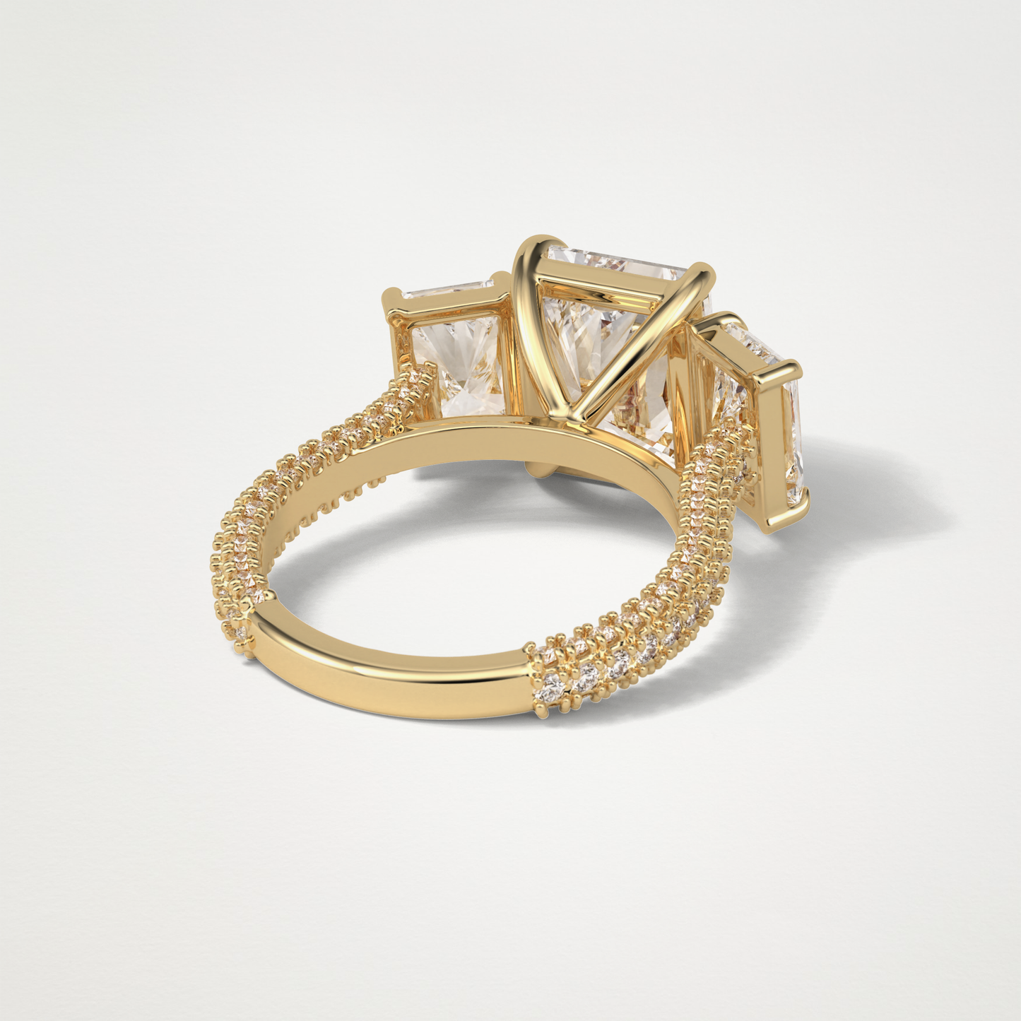 Radiant 3 Stone & Pave Moissanite Engagement Ring – 3.51 CT Lab-Created Brilliance in 10K/14K/18K Gold