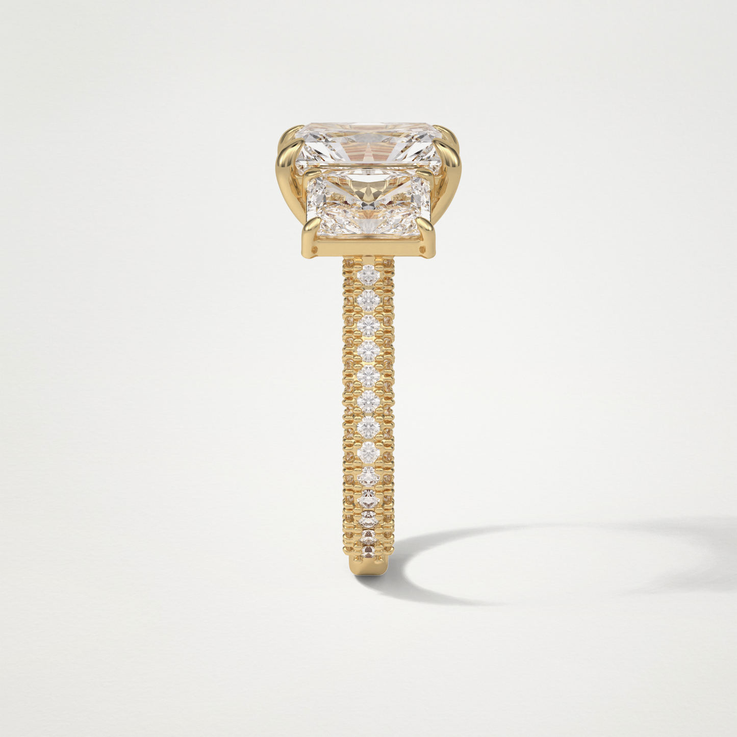 Radiant 3 Stone & Pave Moissanite Engagement Ring – 3.51 CT Lab-Created Brilliance in 10K/14K/18K Gold