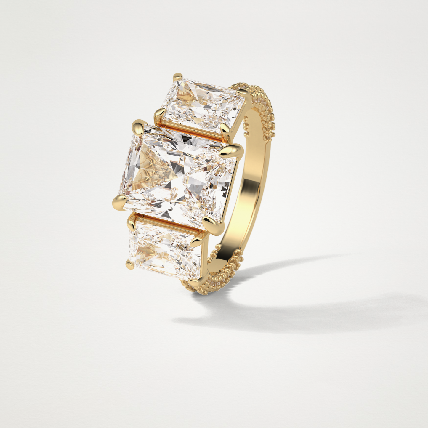 Radiant 3 Stone & Pave Moissanite Engagement Ring – 3.51 CT Lab-Created Brilliance in 10K/14K/18K Gold