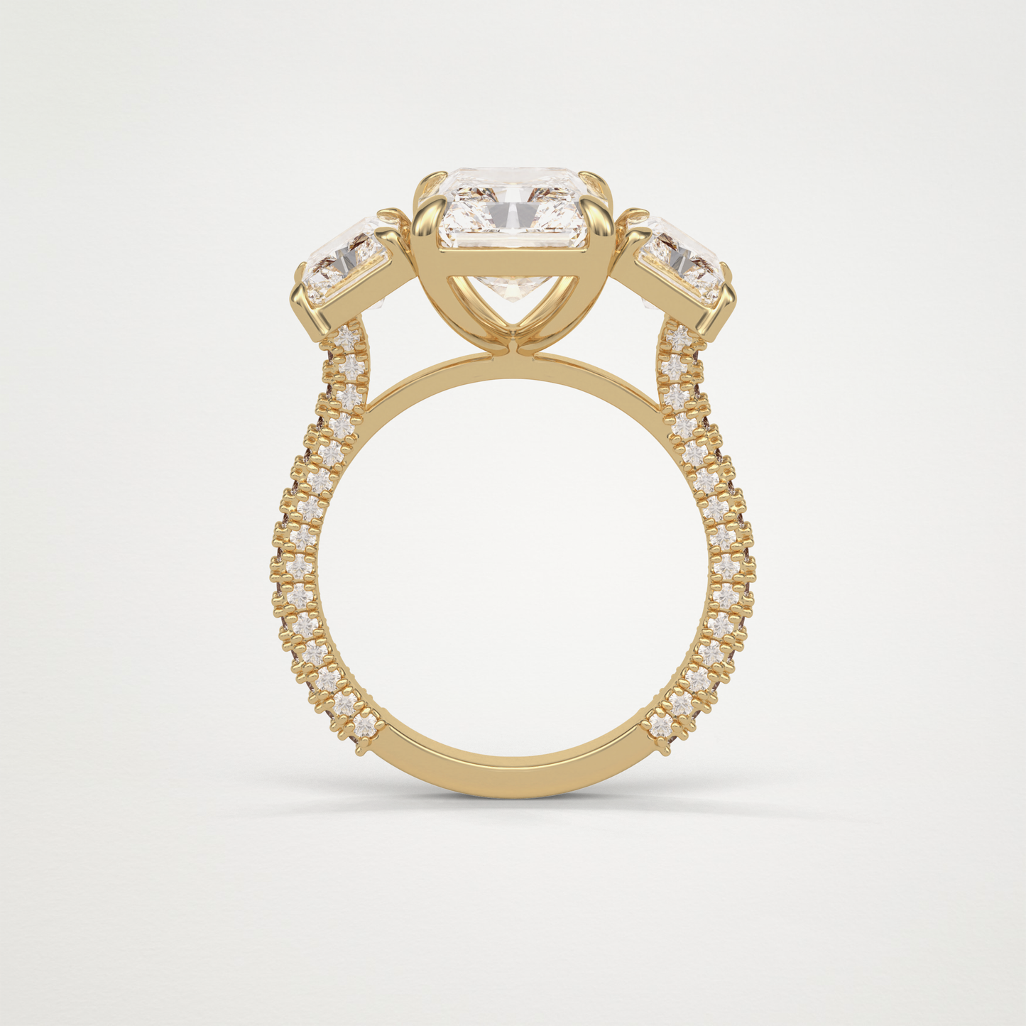 Radiant 3 Stone & Pave Moissanite Engagement Ring – 3.51 CT Lab-Created Brilliance in 10K/14K/18K Gold