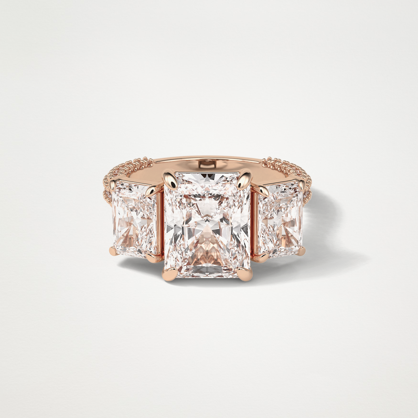 Radiant 3 Stone & Pave Moissanite Engagement Ring – 3.51 CT Lab-Created Brilliance in 10K/14K/18K Gold
