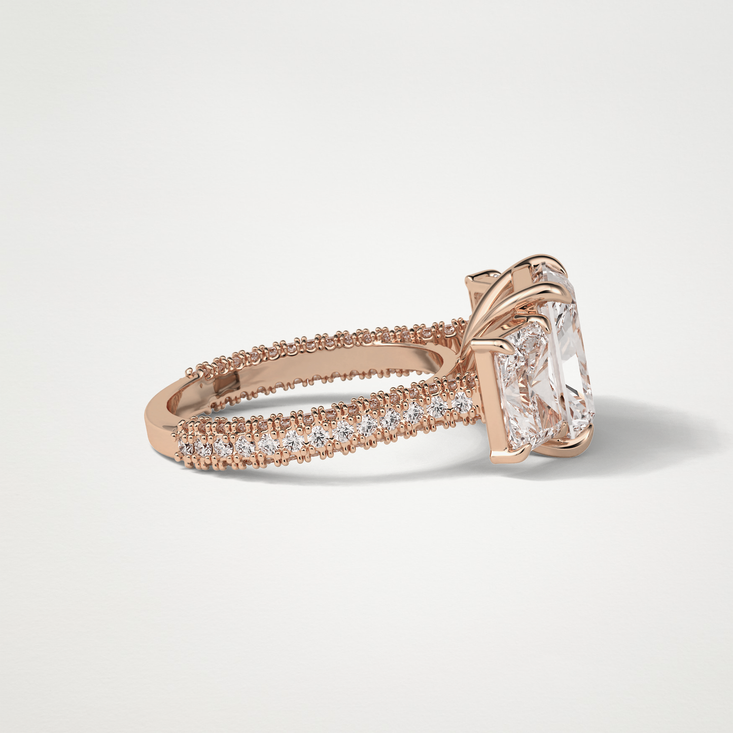 Radiant 3 Stone & Pave Moissanite Engagement Ring – 3.51 CT Lab-Created Brilliance in 10K/14K/18K Gold