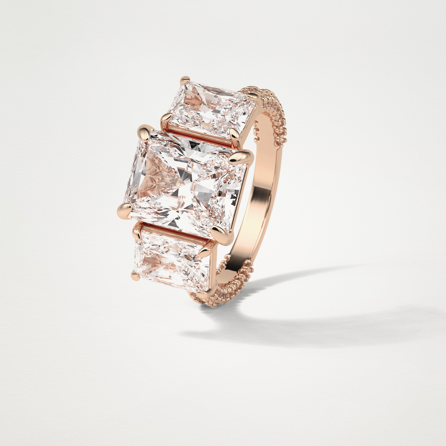 Radiant 3 Stone & Pave Moissanite Engagement Ring – 3.51 CT Lab-Created Brilliance in 10K/14K/18K Gold