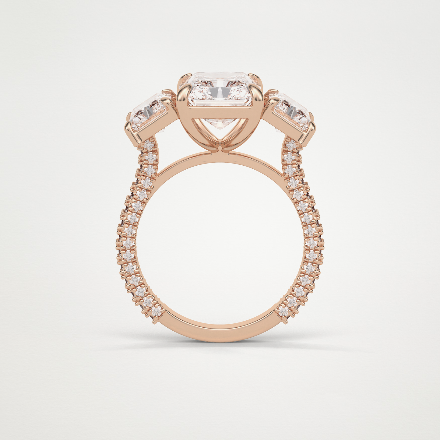 Radiant 3 Stone & Pave Moissanite Engagement Ring – 3.51 CT Lab-Created Brilliance in 10K/14K/18K Gold