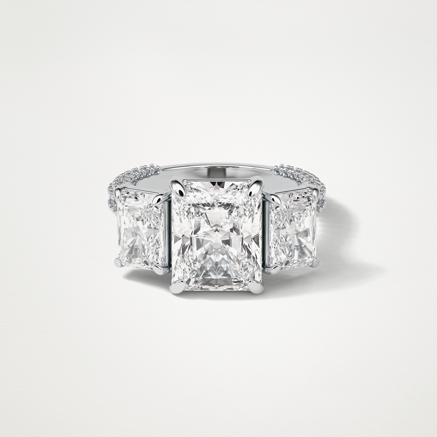 Radiant 3 Stone & Pave Moissanite Engagement Ring – 3.51 CT Lab-Created Brilliance in 10K/14K/18K Gold