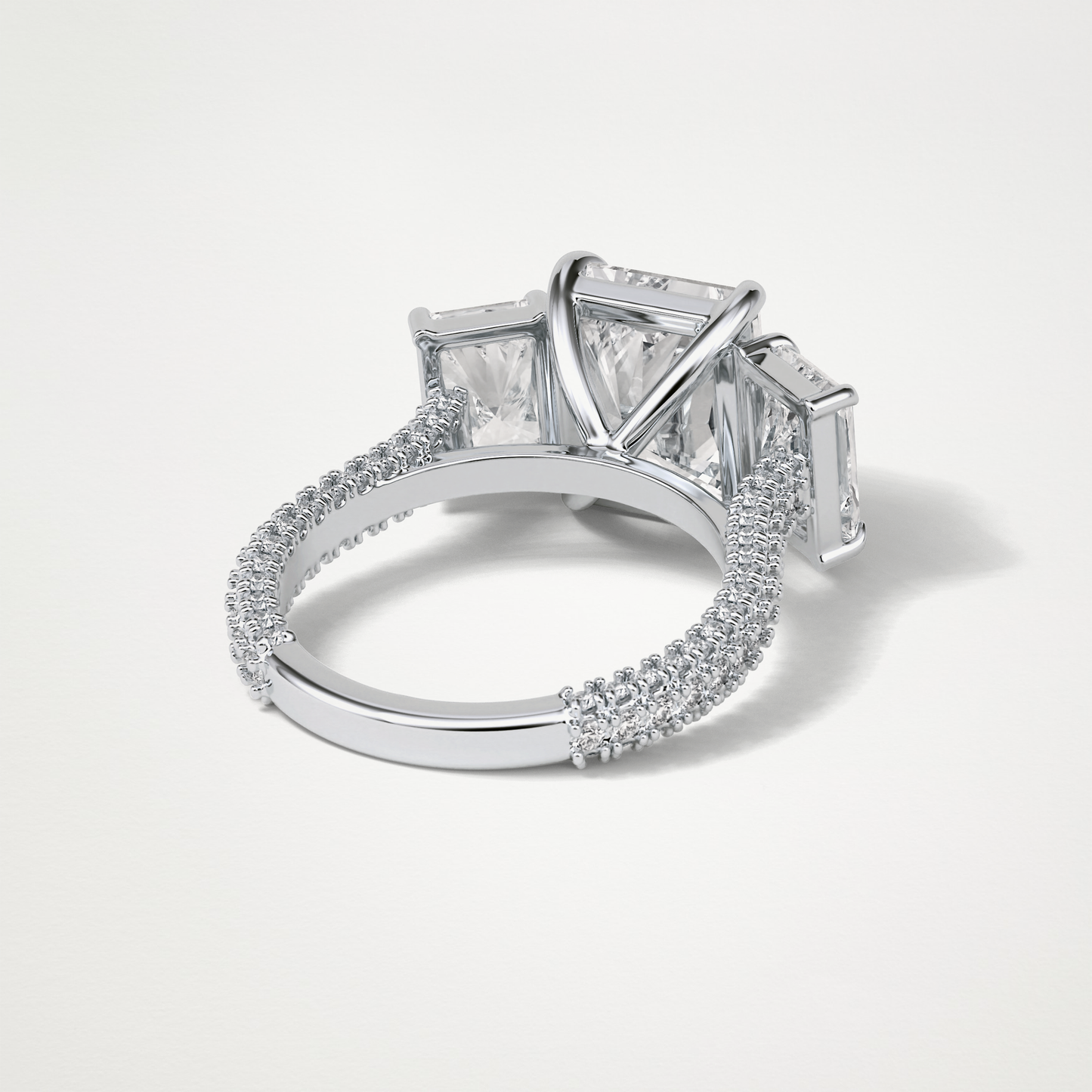 Radiant 3 Stone & Pave Moissanite Engagement Ring – 3.51 CT Lab-Created Brilliance in 10K/14K/18K Gold