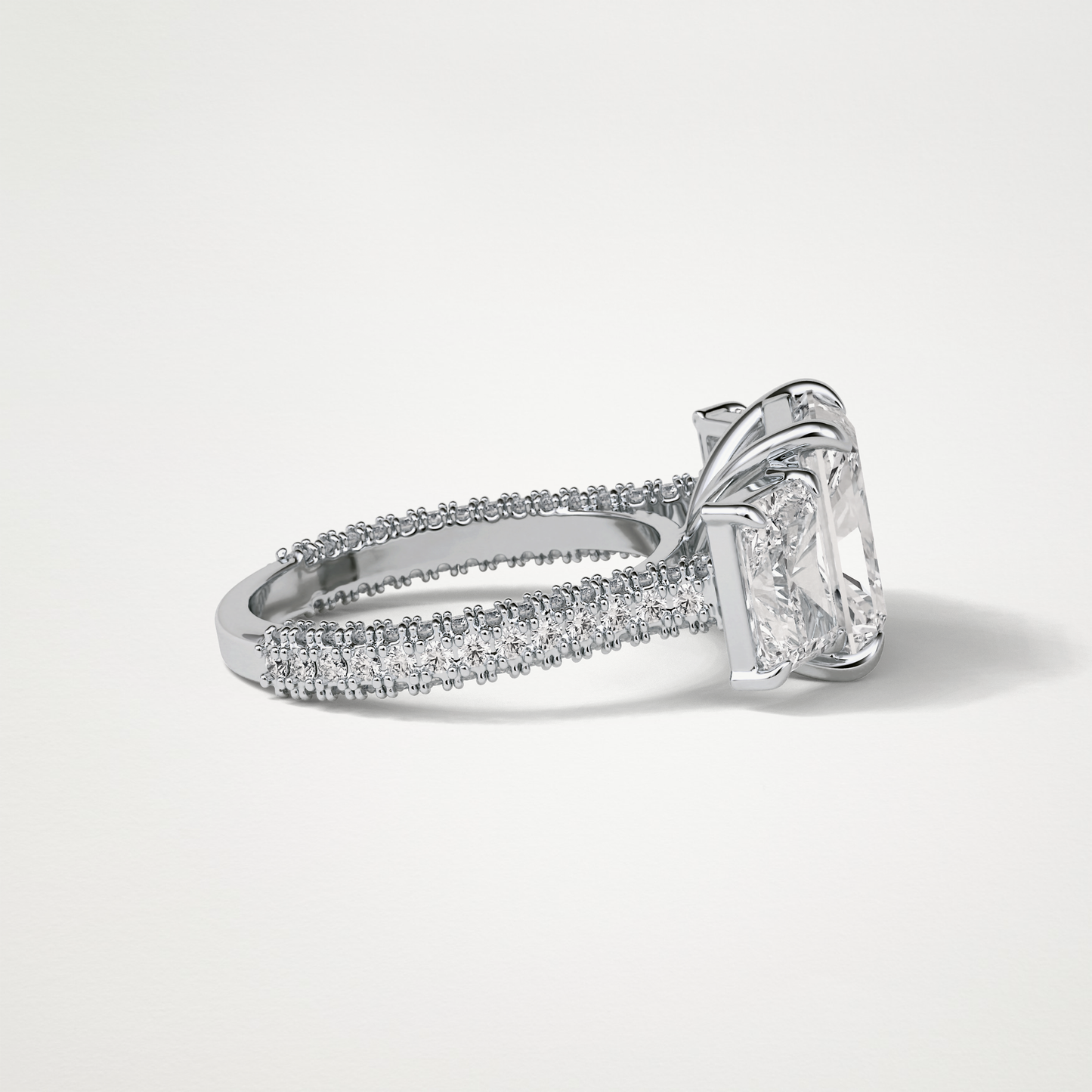 Radiant 3 Stone & Pave Moissanite Engagement Ring – 3.51 CT Lab-Created Brilliance in 10K/14K/18K Gold