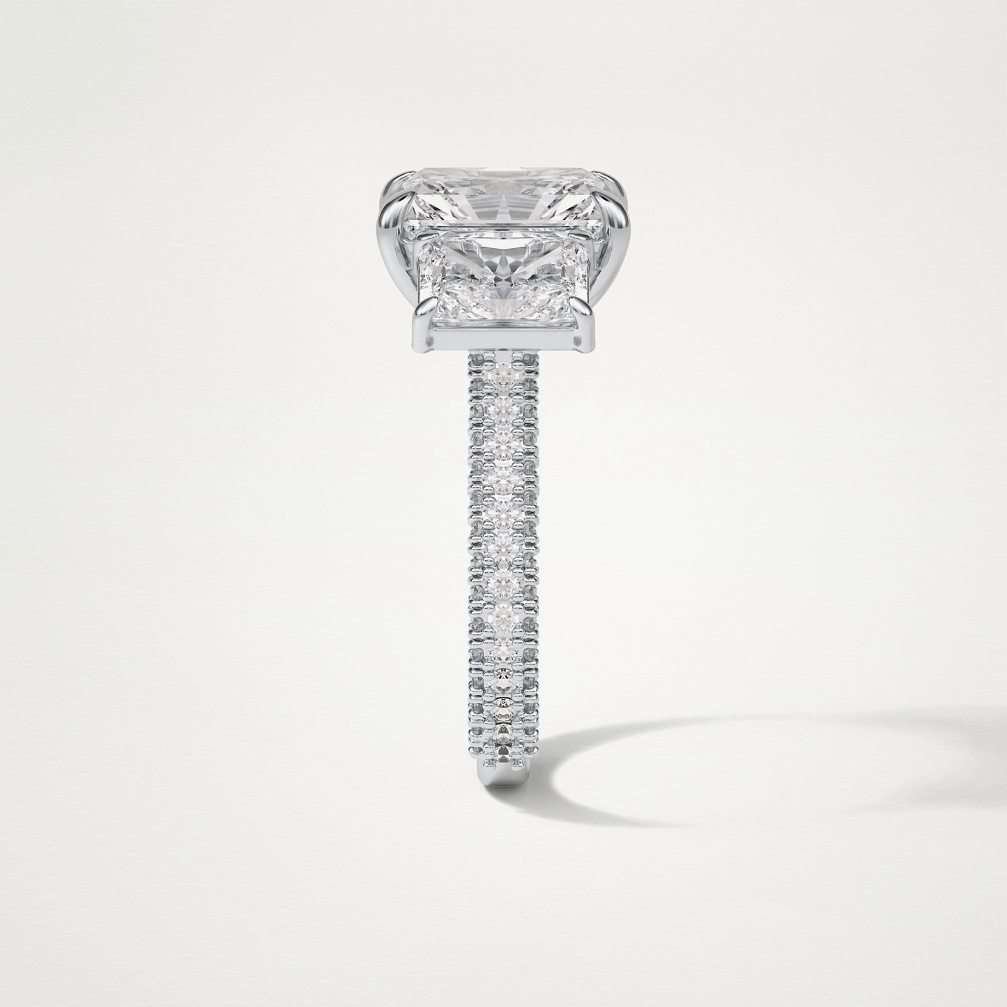 Radiant 3 Stone & Pave Moissanite Engagement Ring – 3.51 CT Lab-Created Brilliance in 10K/14K/18K Gold