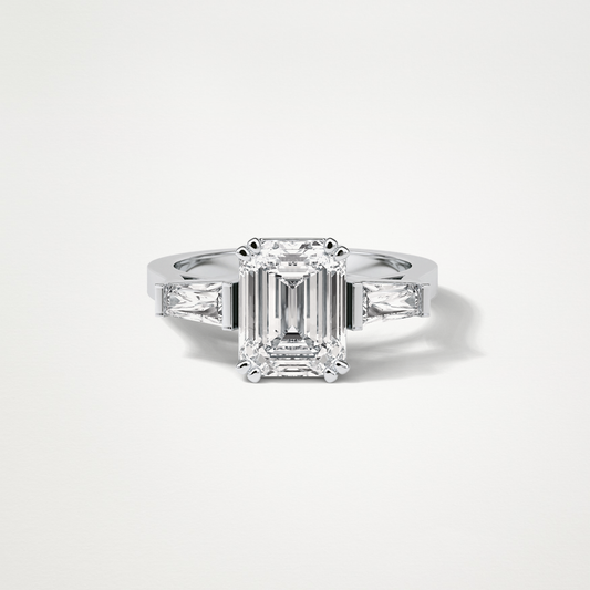 Emerald 3 Stone Moissanite Engagement Ring – 2.30 CT Lab-Created Brilliance in 10K/14K/18K Gold