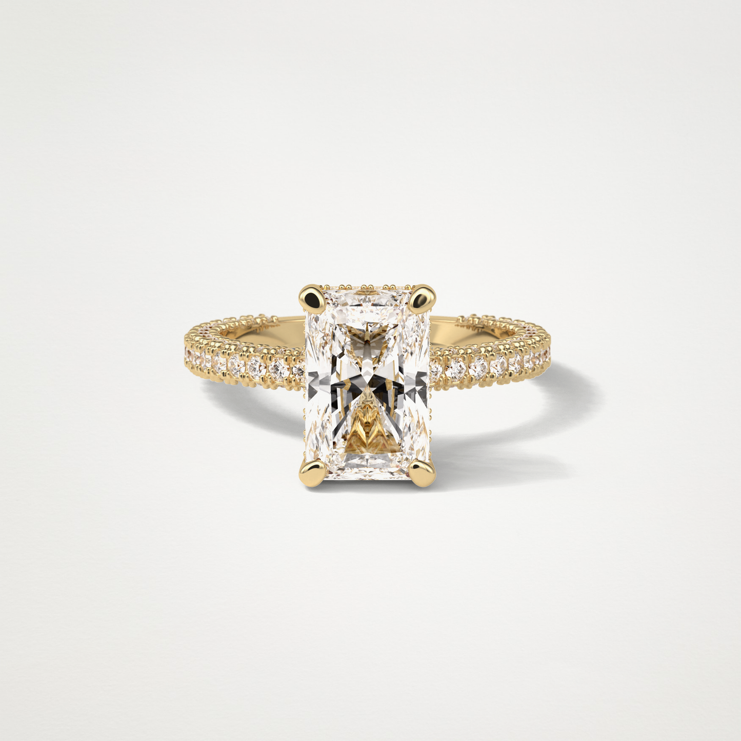 Radiant Hidden Halo & Pave Moissanite Engagement Ring – 2.6 CT Lab-Created Brilliance in 10K/14K/18K Gold