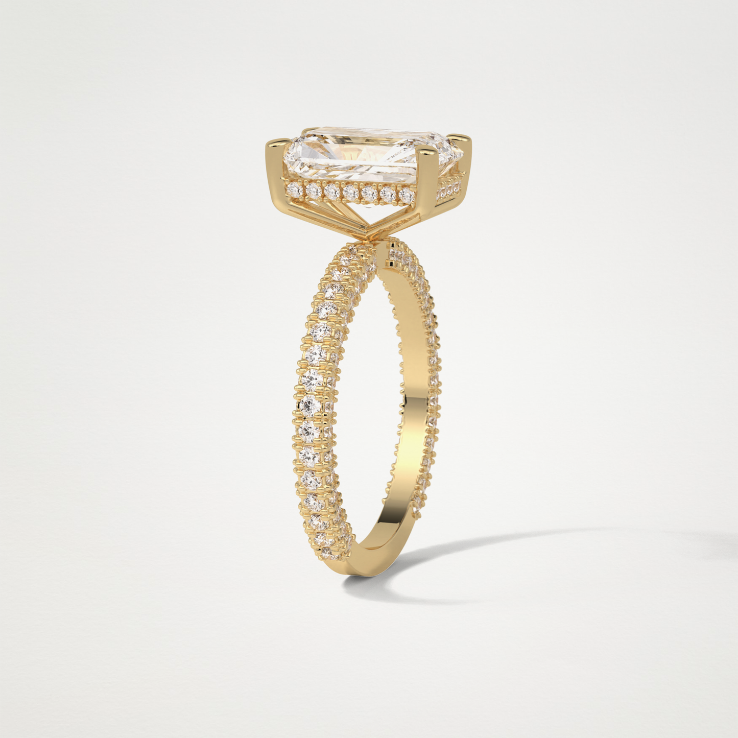 Radiant Hidden Halo & Pave Moissanite Engagement Ring – 2.6 CT Lab-Created Brilliance in 10K/14K/18K Gold