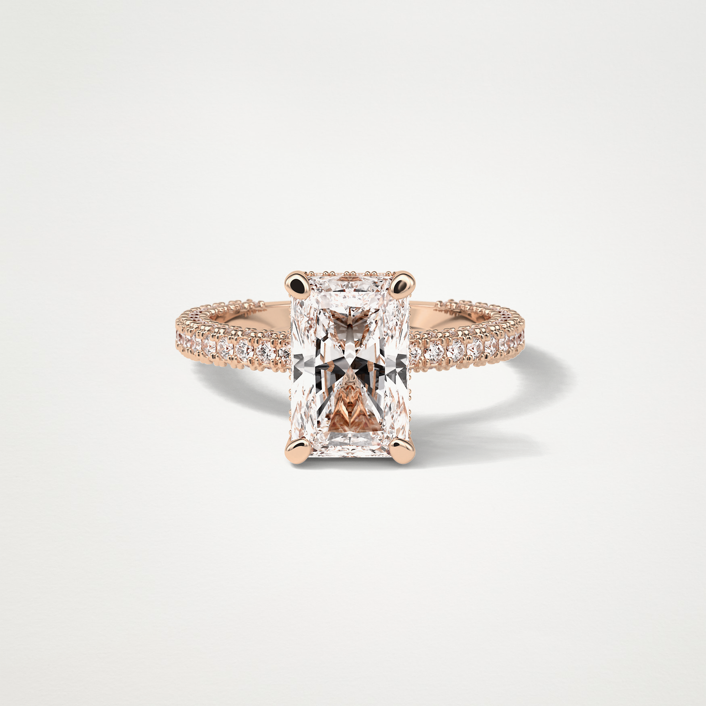 Radiant Hidden Halo & Pave Moissanite Engagement Ring – 2.6 CT Lab-Created Brilliance in 10K/14K/18K Gold