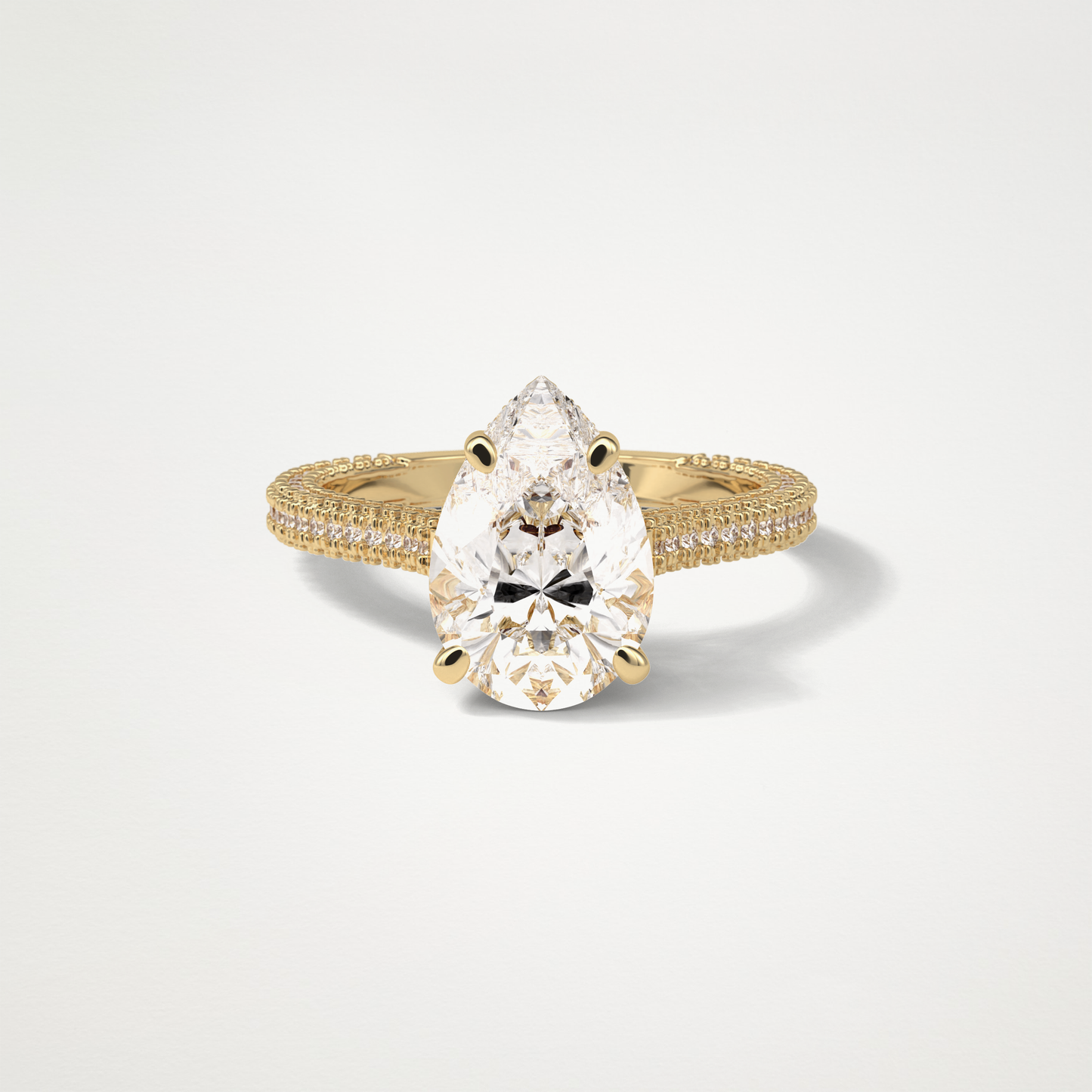 Pear Hidden Halo & Pave Moissanite Engagement Ring – 3.1 CT Lab-Created Brilliance in 10K/14K/18K Gold