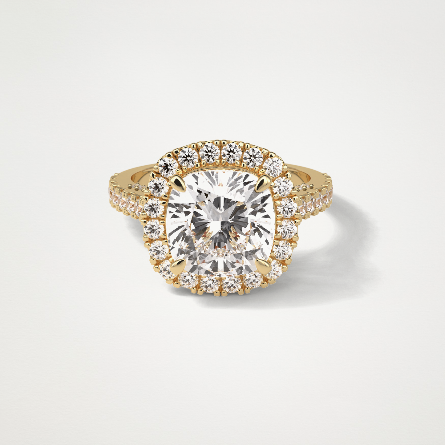 Cushion Halo & Pave Moissanite Engagement Ring – 4 CT Lab-Created Brilliance in 10K/14K/18K Gold )