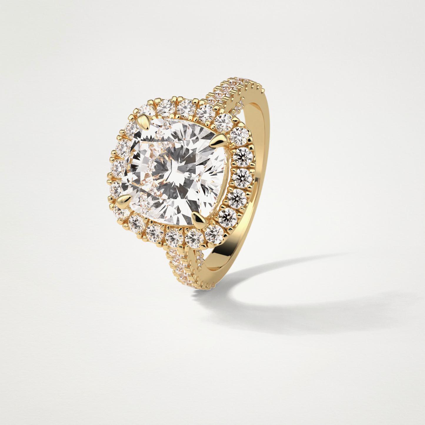 Cushion Halo & Pave Moissanite Engagement Ring – 4 CT Lab-Created Brilliance in 10K/14K/18K Gold )