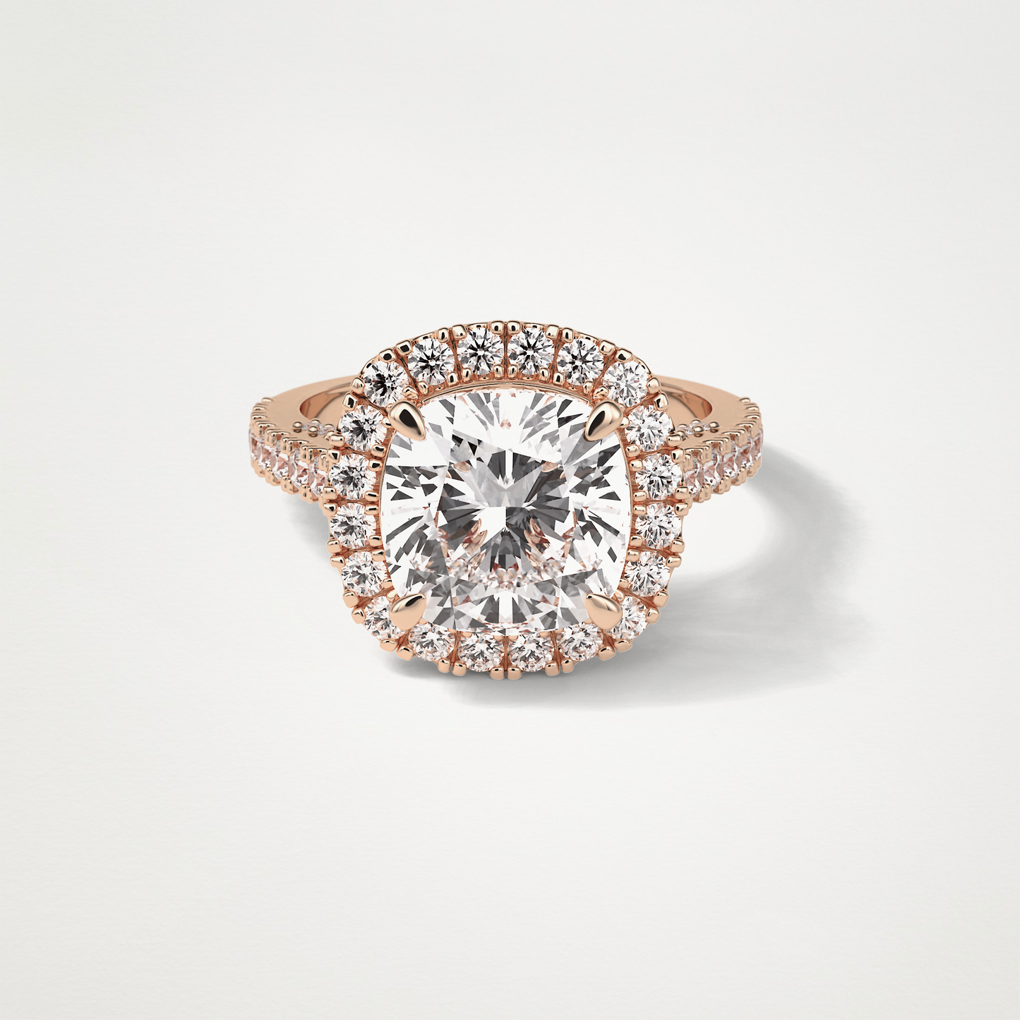 Cushion Halo & Pave Moissanite Engagement Ring – 4 CT Lab-Created Brilliance in 10K/14K/18K Gold )